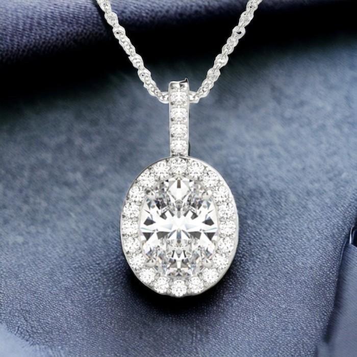 Oval solitaire piecut diamond pendant-18k-Diamond Jewelry