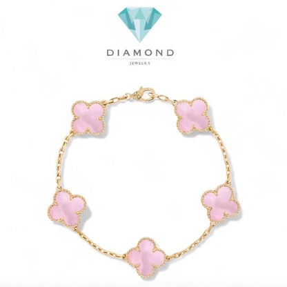Pink mop clover vintage gold bracelet 18k-Diamond Jewelry