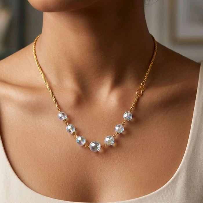 Crystal Beaded Gold Necklace 18K / Kalung Emas Manik-manik Kristal 18K / 44KMS9WP