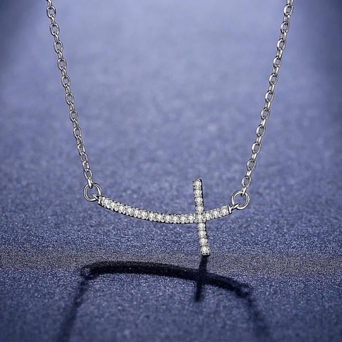 Side Cross Diamond Necklace 18k -Diamond jewelry