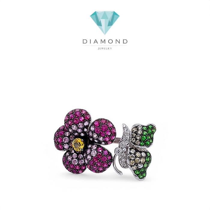Flower Ruby Diamond Ring 18K / Diamond Jewelrg
