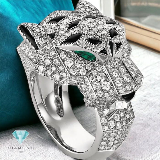 panther Diamond Ring and Emerald White Gold 18 krt