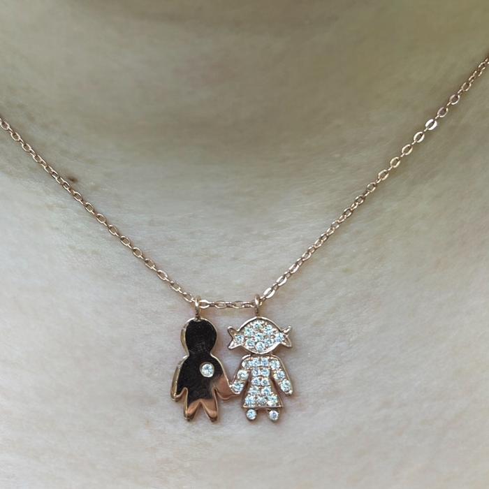 Child boy girl pendant Bimba And Bimbo Diamond Pendant 18K / Diamond Jewelry