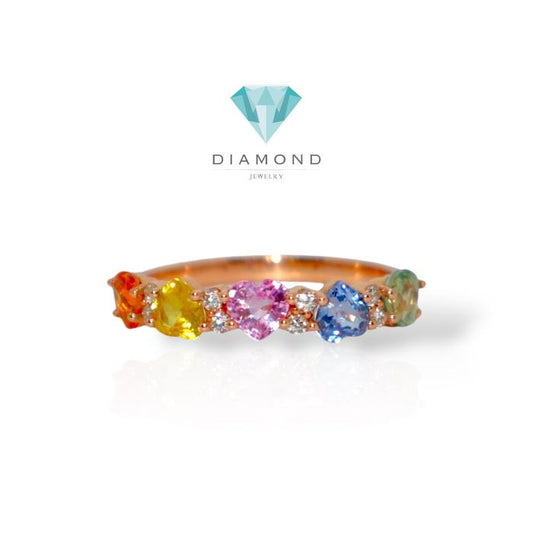 Rainbow diamond ring 18k rose gold-Diamond Jewelry