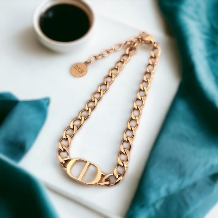 CD necklace initial 18k rose gold-Diamond Jewelry