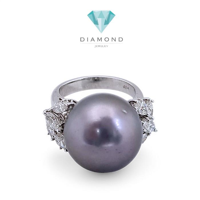 Black Pearl Diamond Ring 18K / Diamond Jewelry