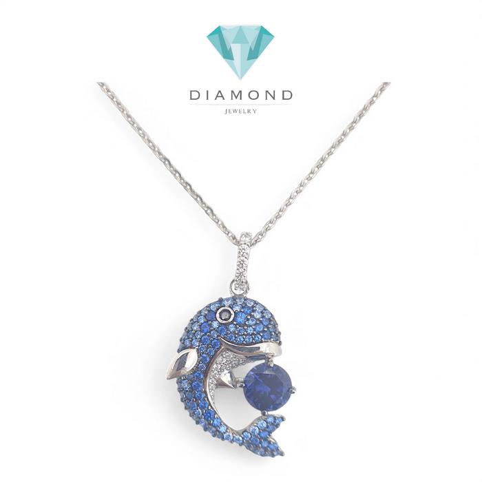 Liontin Mas dolphin swarozky blue saphire / liontin dolphin biru emas 18K-Diamond Jewelry