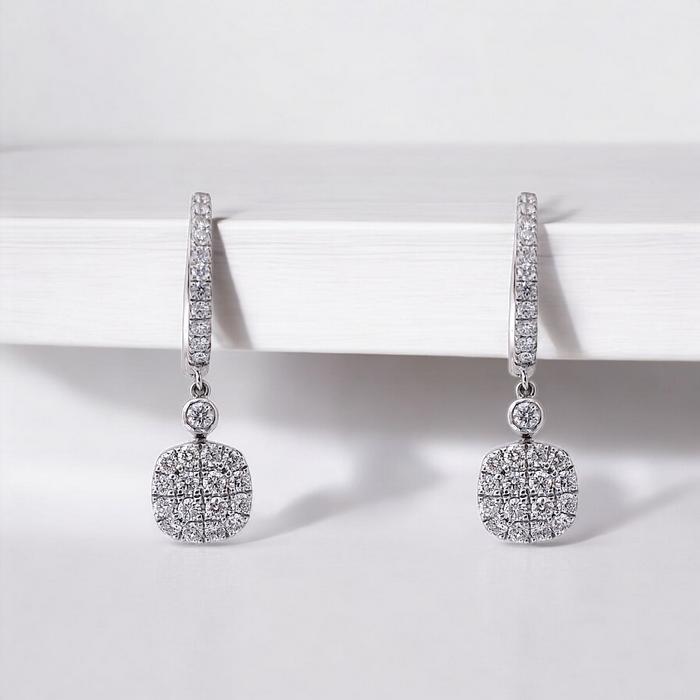 Cushion Diamond Earrings 18K / Diamond Jewelry