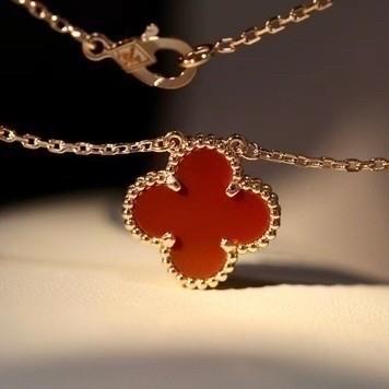 Clover vintage red carnelian alhambra necklace/earring/ bracelet Diamond Jewelry