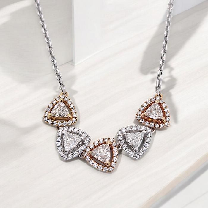 Three Color Triad Diamond Necklace 18k/ Diamond Jewelry