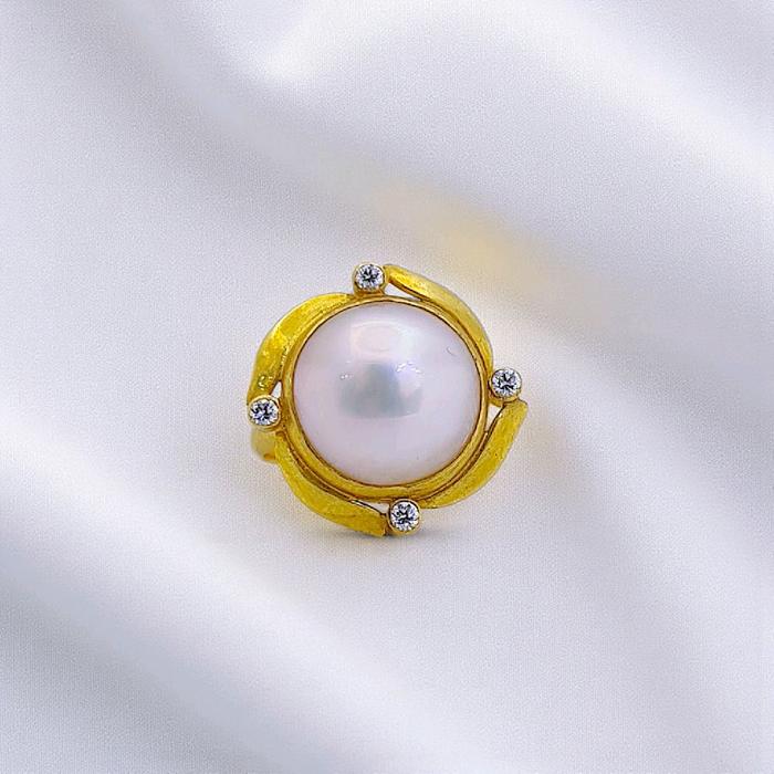 Circle Pearl Gold Ring 23K / Cincin Emas Bulat Mutiara 23K / Diamond Jewelry 13CM7WP-HT
