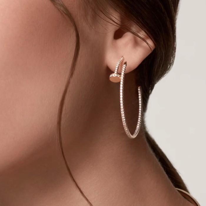 Pave hoop juste diamond earring 18k rose gold-Diamons Jewelry