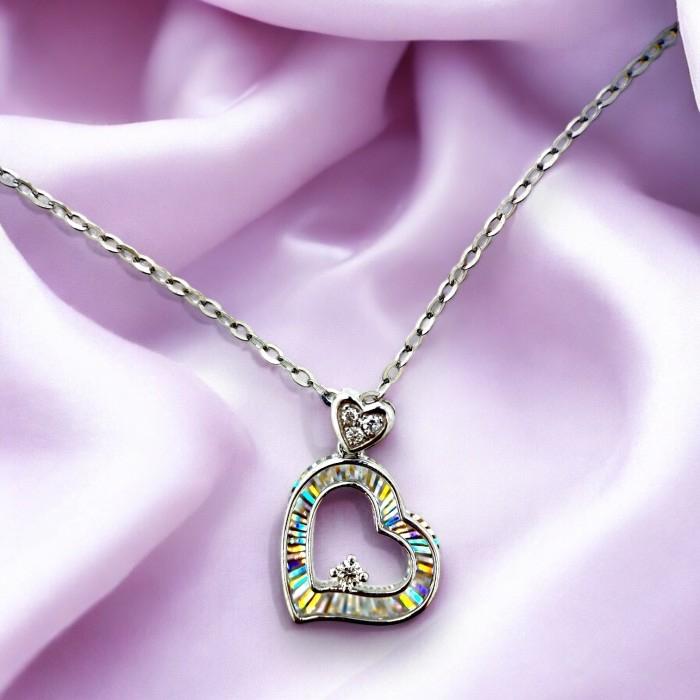 Kalung Berlian Love rainbow 18k- kalung berlian hati pelangi-Diamond Jewelry