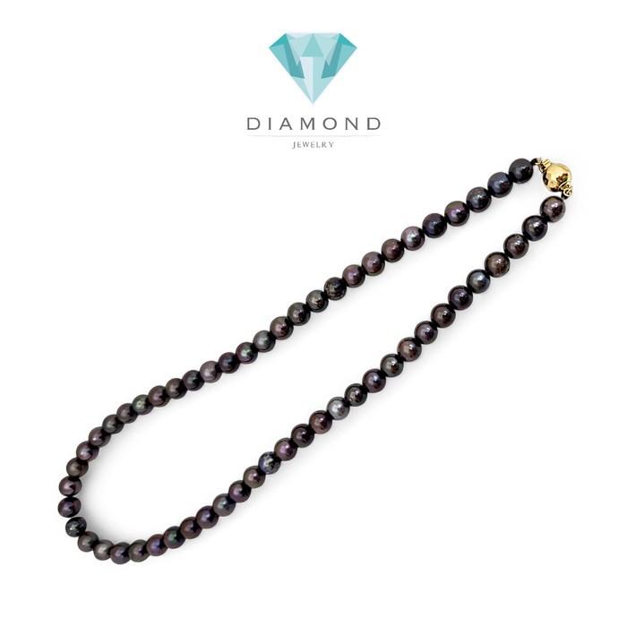 Pearl Black Akoya tennnis 7-8mm Necklace 18K / Diamond Jewelry