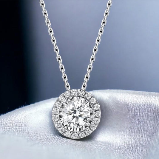 Aurora Solitaire looks Diamond Necklace 18k white gold-Diamond Jewelry