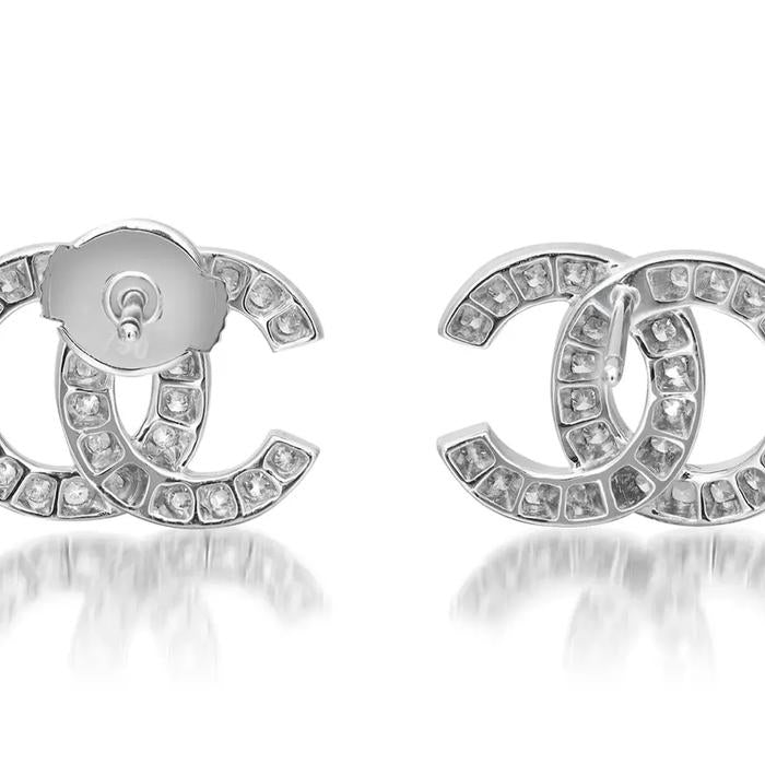 Diamond double C logo earring 18k-Diamond Jewelry
