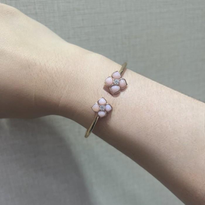 Pink opal double flora petal 18k chp -Diamond Jewelry