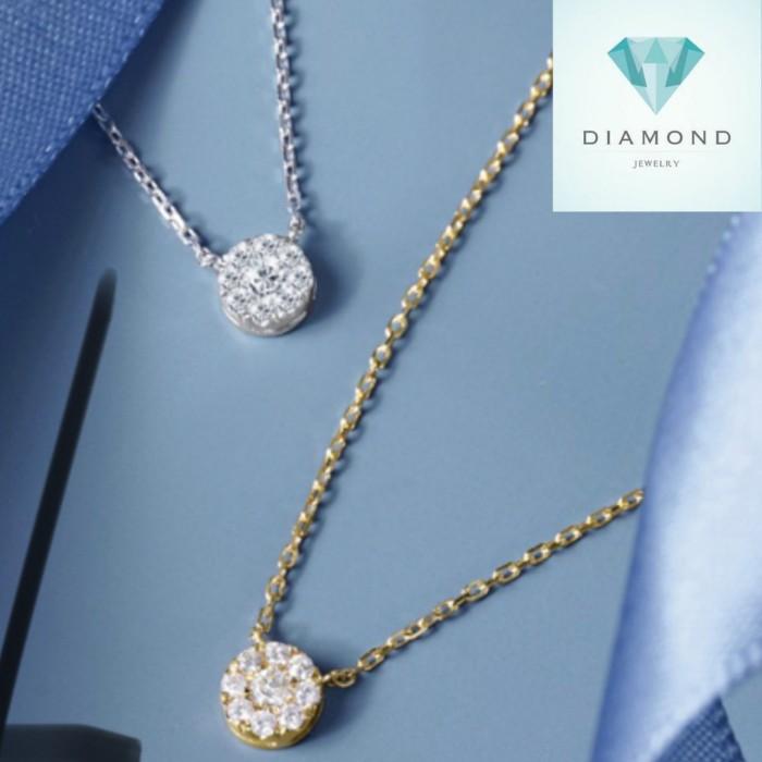 Round Diamond Necklace 18 K White gold with necklace