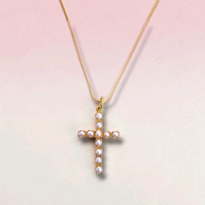 Pearl Of Cross Pendant 23K / Liontin Salib Mutiara 23K / Diamond Jewelry / 211LMSWP3