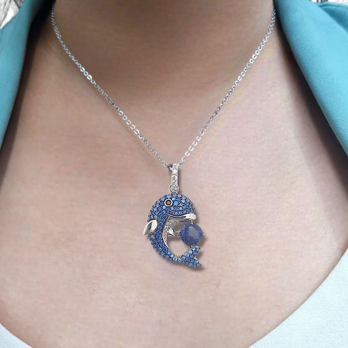 Liontin Mas dolphin swarozky blue saphire / liontin dolphin biru emas 18K-Diamond Jewelry