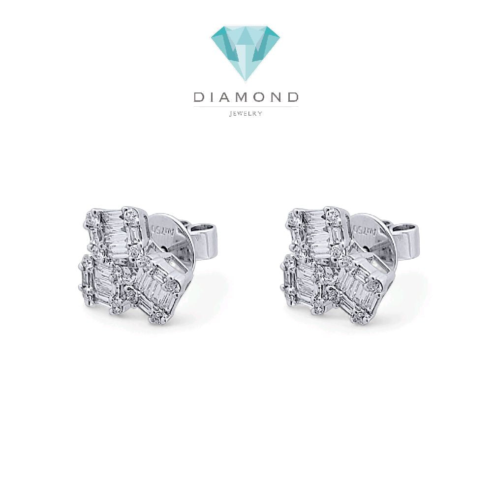 Tri Baguette Diamond Earring 18K / Anting Berlian Tiga Baguette 18K / Diamond Jewelry 398AB10200KVLS-HT