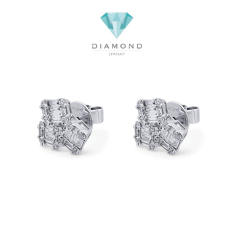 Tri Baguette Diamond Earring 18K / Anting Berlian Tiga Baguette 18K / Diamond Jewelry 398AB10200KVLS-HT