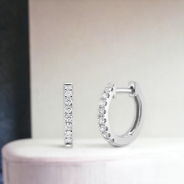 Hoop clip diamond earring 18k White gold-Diamond Jewelry