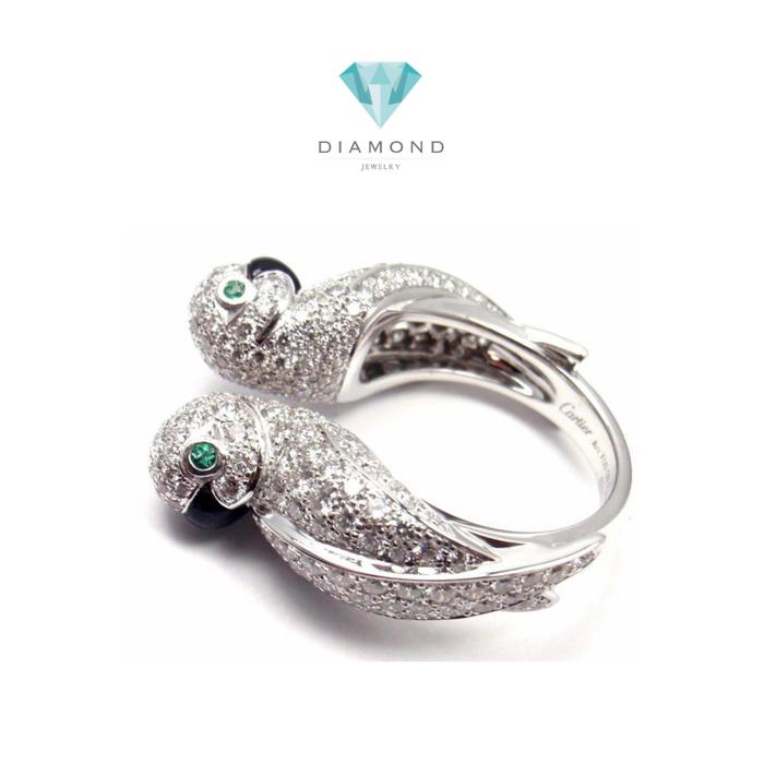 Love Bird Diamond Ring emerald onyx white gold 18K Diamond Jewelry