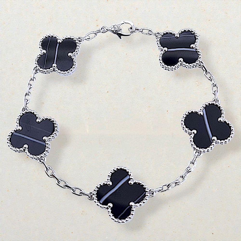 Clover Veined Onyx Bracelet  white gold 18K / Gelang Clover Veined Onyx 18K / Diamond Jewelry/ gelang clover emas putih veined onyx - 167GBD117000AB