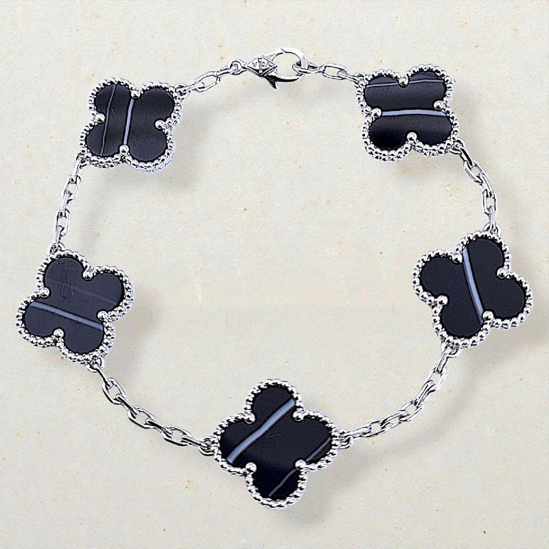 Clover Veined Onyx Bracelet  white gold 18K / Gelang Clover Veined Onyx 18K / Diamond Jewelry/ gelang clover emas putih veined onyx - 167GBD117000AB