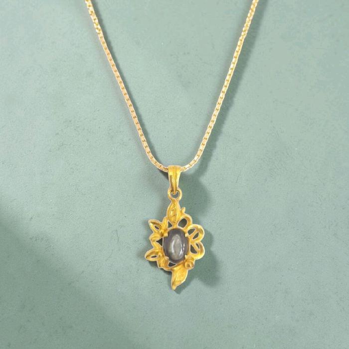 Black Stone Gold Pendant 23K / Liontin Emas Batu Hitam 23 K / Diamond Jewelry / 192LMSWP3