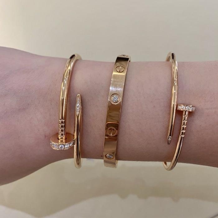 Gelang Nail Emas Berlian Paku Medium 18k /Nail Diamond Bracelet Bangle 18k-Diamond Jewelry-HT-458GBD18750LS
