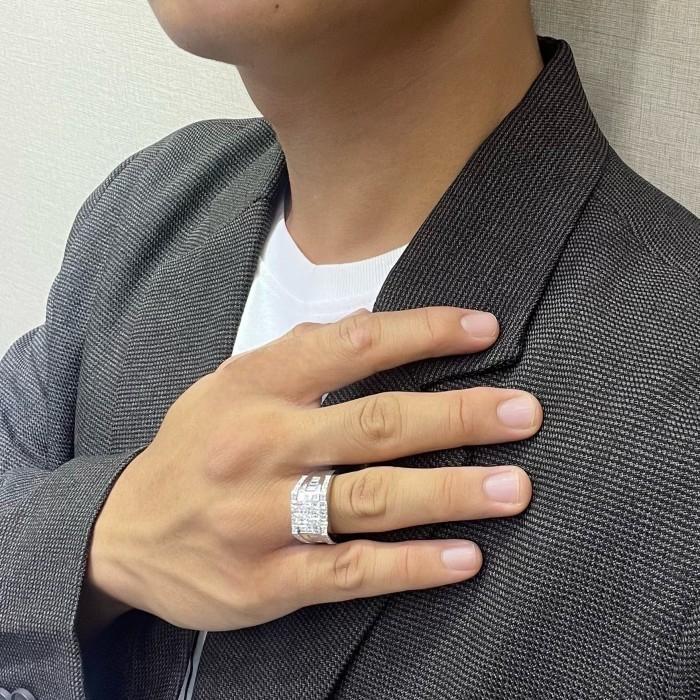 Diamond Ring Man Square white gold 18k -Diamond Jewelry