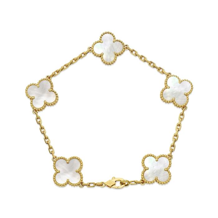 White 5 clover vintage bracelet 18K Gold MOP -Diamond Jewelry/ gelang emas clover putih mutiara