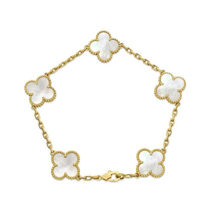 White 5 clover vintage bracelet 18K Gold MOP -Diamond Jewelry/ gelang emas clover putih mutiara