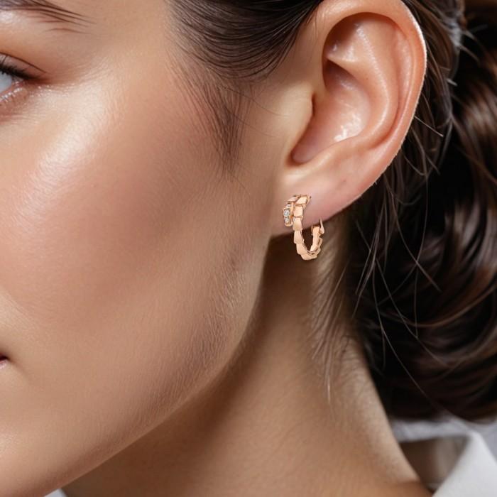 Ulo diamond earring hoop 18k rose gold serpent-Diamond jewelry