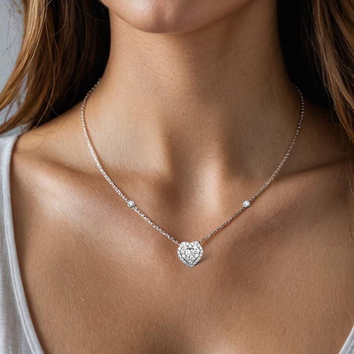 Heart diamond Necklace 18K white gold