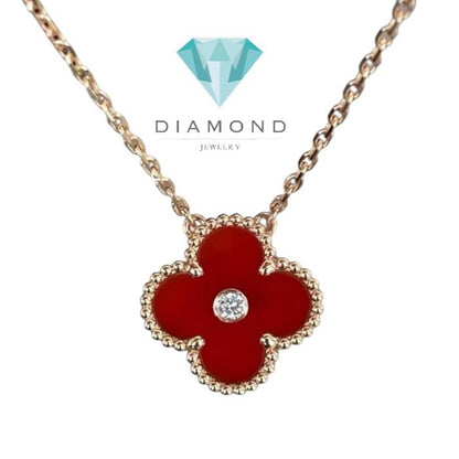 Clover Red Charnelian Holiday With Diamond Necklece/Kalung Berlian Diamond Jewelry-104KBD66000AB-HT