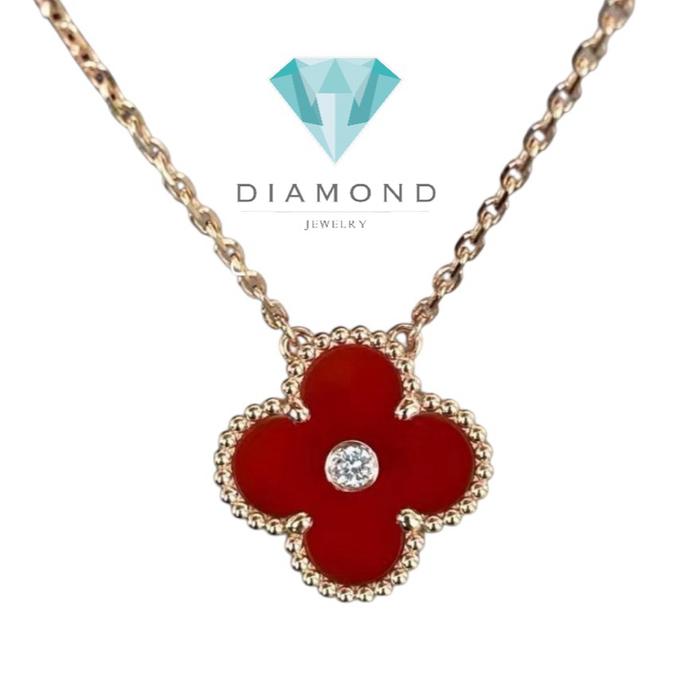 Clover Red Charnelian Holiday With Diamond Necklece/Kalung Berlian Diamond Jewelry-104KBD66000AB-HT