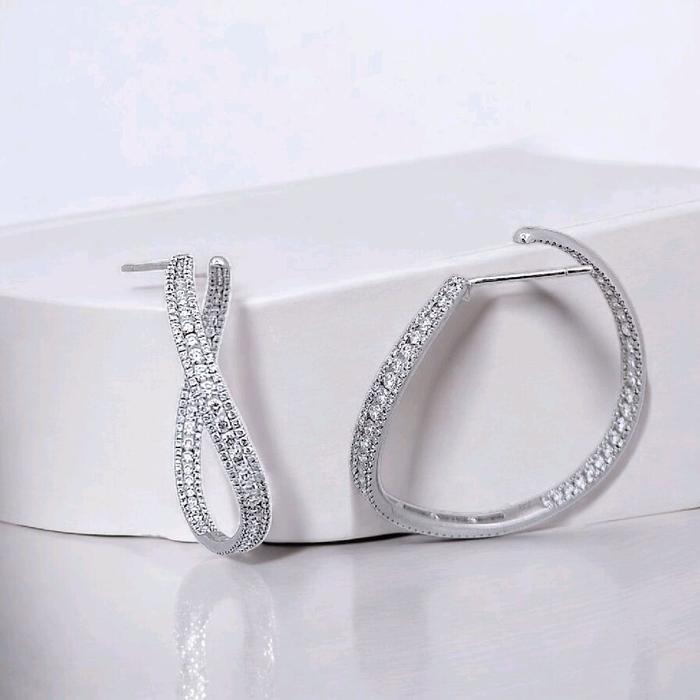 Diamond Earring Hoop  Big Gypsy 18 K white gold Diamond Jewelry