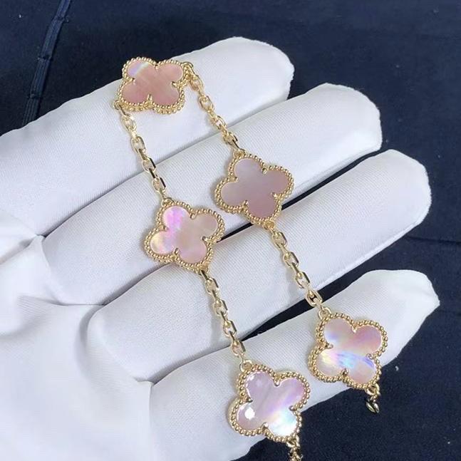 Mop Clover Alhambra Pink Pearl Bracelet 18K Gold-Diamond Jewelry-77GBD69000ABLS-HT