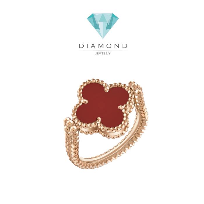 Vca flip charnelian diamond ring red 18k rose gold-Diamond Jewelry