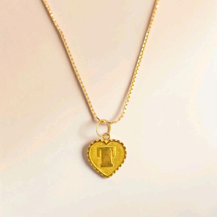 Gold Heart Pendants Letter T 23K / Liontin Hati Emas Huruf T 23K / Diamond Jewelry / 235LMSWP1