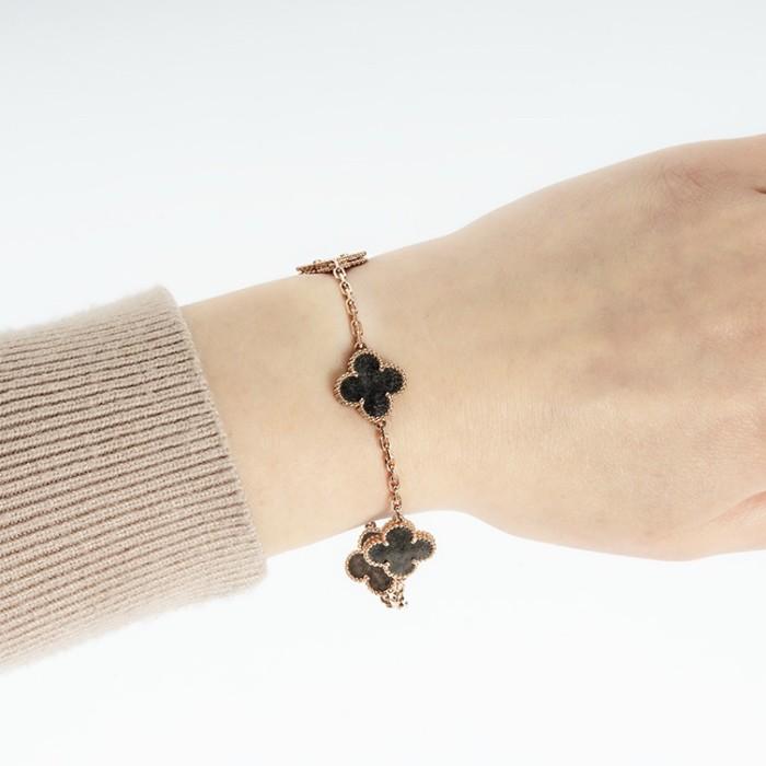 Clover Vintage Bracelet Grey Obsidian 18K-Diamond Jewelry-360GBD1096RY-HT