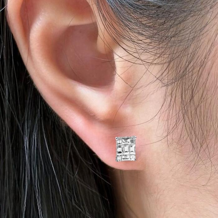 Square diamond earring 18k whte gold/anting berlian tusuk kotak -Diamond Jewelry