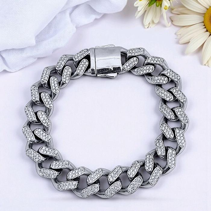 Cuban Diamond Bracelet 18K / Gelang Berlian Sisik Naga 18K / Diamond Jewelry-1GB2747SDNEW-HT