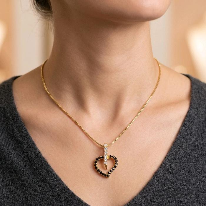 Black Heart Gold Pendants 23K / Diamond Jewelry / 171LMSWP2