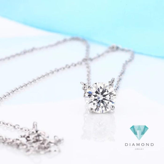 Diamond solitaire necklace 18K white gold with necklace
