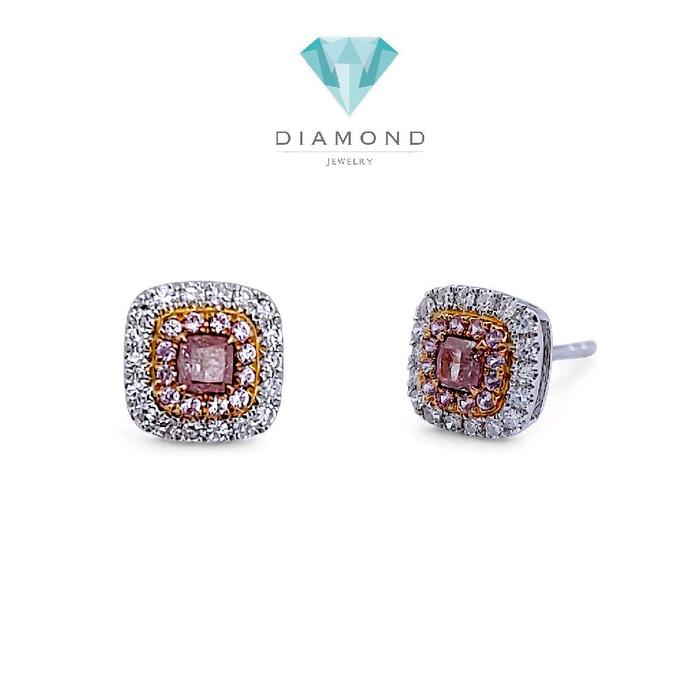 Pink Cushion Diamond Earring 18K / Anting Berlian Pink Cushion 18K / Diamond Jewelry 400AB500BMLS-HT