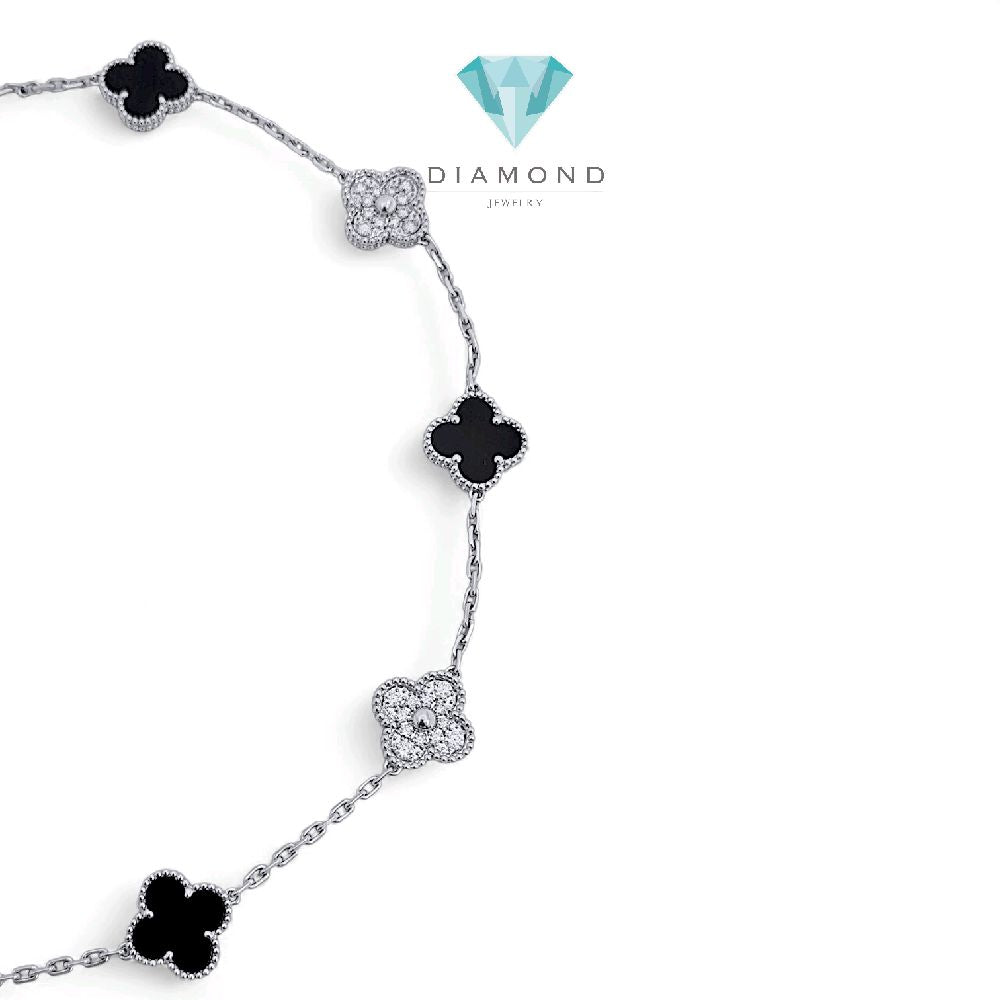 Magic Clover Diamond Onyx Necklace 18K / Kalung Berlian Onyx Clover Magic 18K / Diamond Jewelry 119KBD820000AB HT